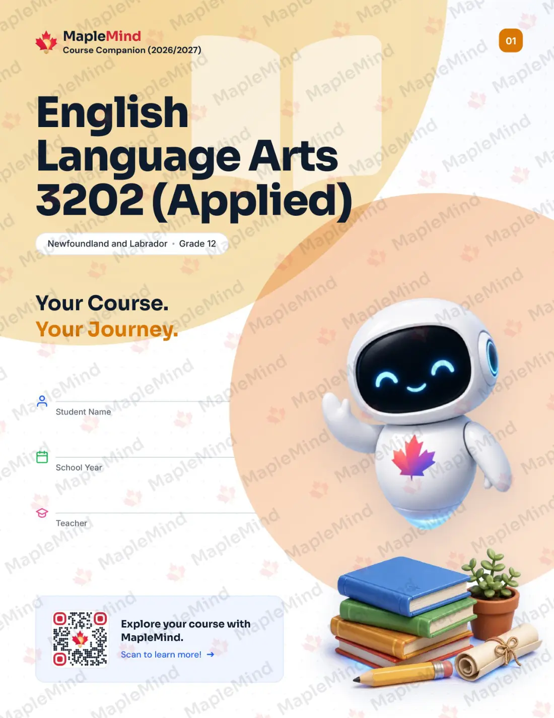 Page 1 of 26 from the English Language Arts 3202 (Applied) Newfoundland and Labrador Course Companion — workbook cover