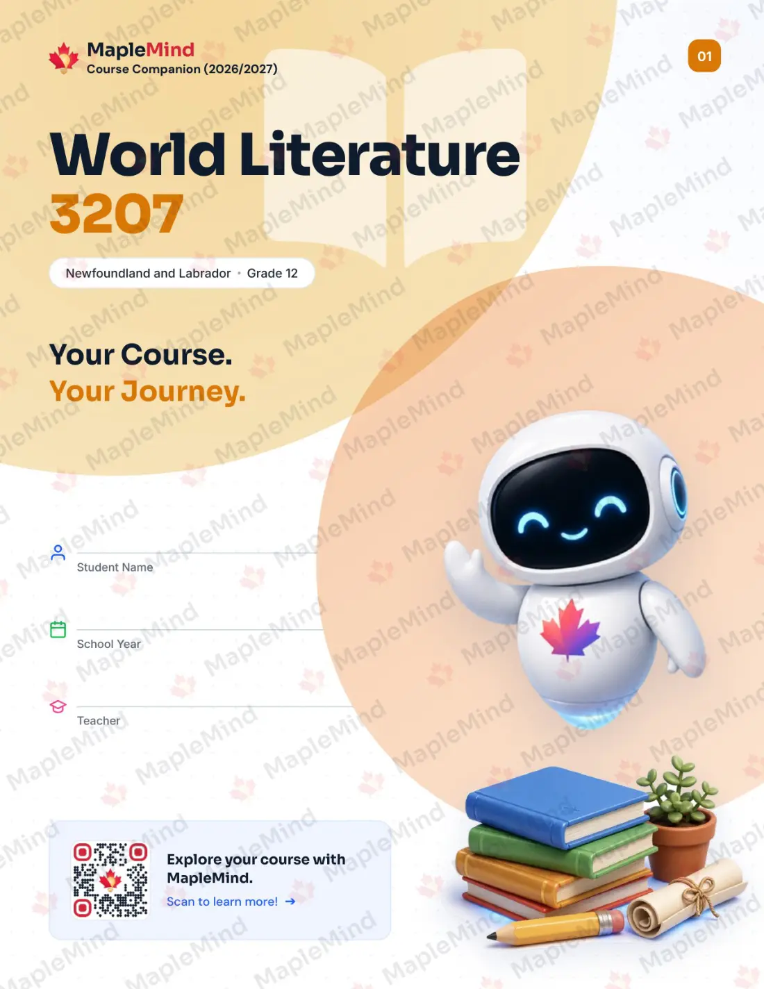 Page 1 of 18 from the World Literature 3207 Newfoundland and Labrador Course Companion — workbook cover