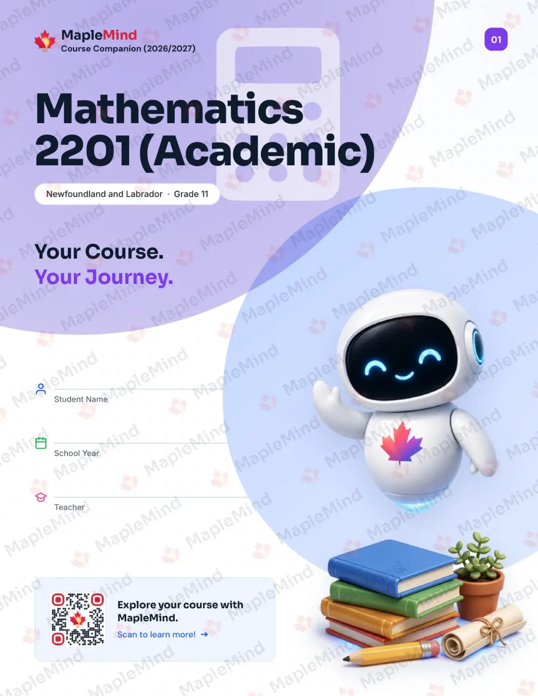 Page 1 of 39 from the Mathematics 2201 (Academic) Newfoundland and Labrador Course Companion — workbook cover
