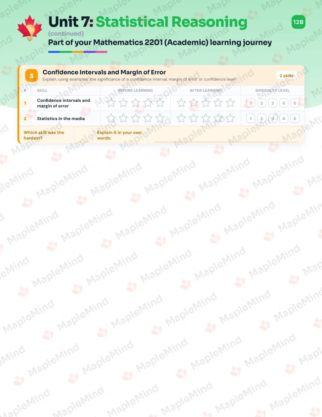 Page 27 of 39 from the Mathematics 2201 (Academic) Newfoundland and Labrador Course Companion — skills tracker with before and after self-assessment