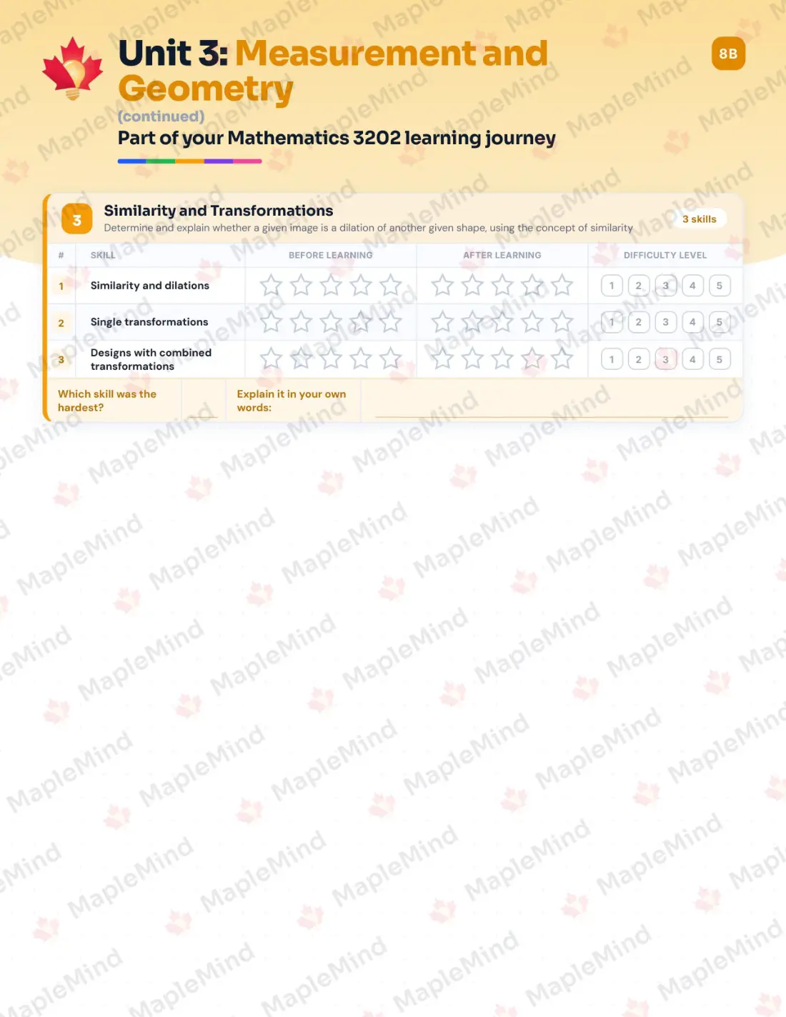 Page 14 of 35 from the Mathematics 3202 Newfoundland and Labrador Course Companion — skills tracker with before and after self-assessment