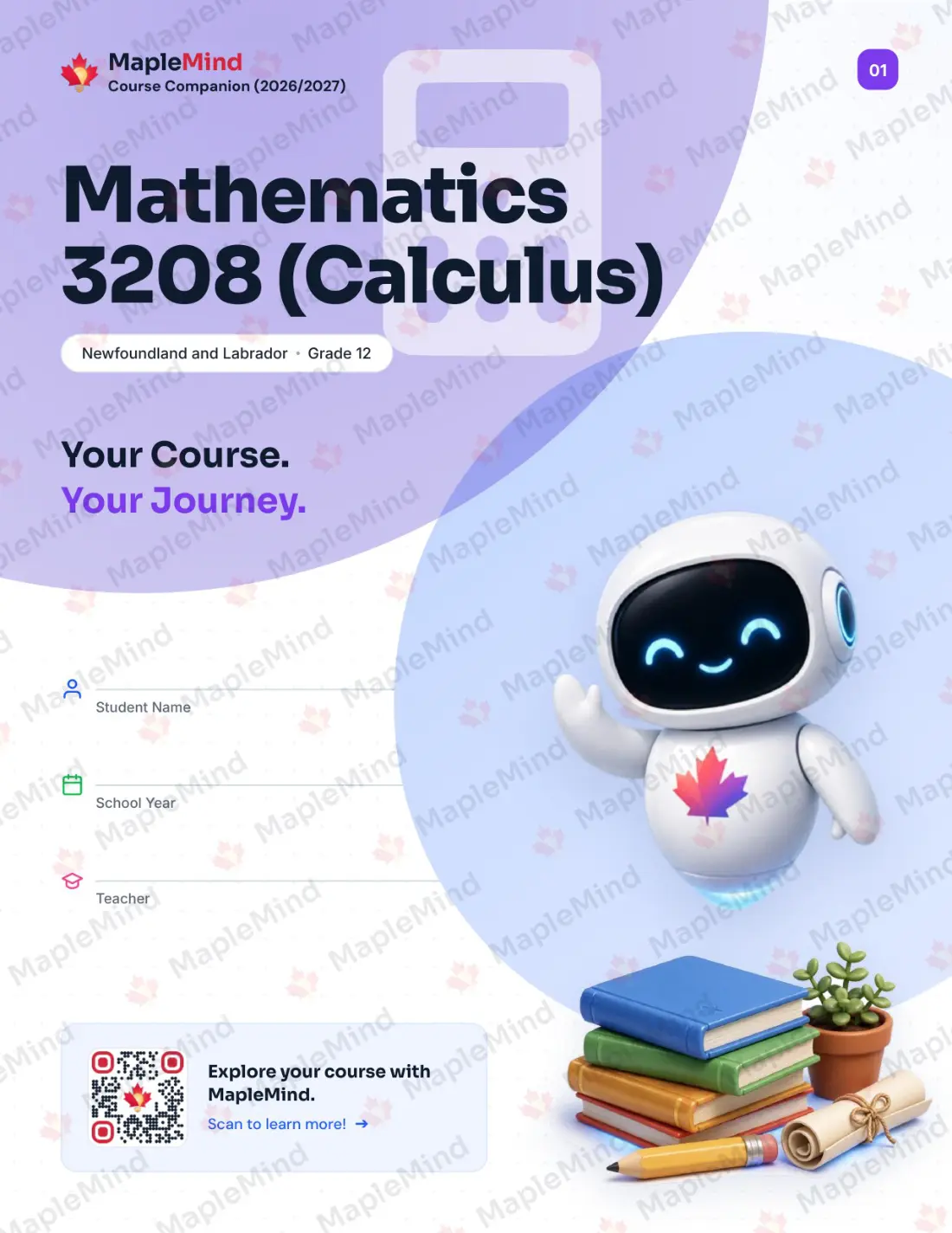 Page 1 of 31 from the Mathematics 3208 (Calculus) Newfoundland and Labrador Course Companion — workbook cover