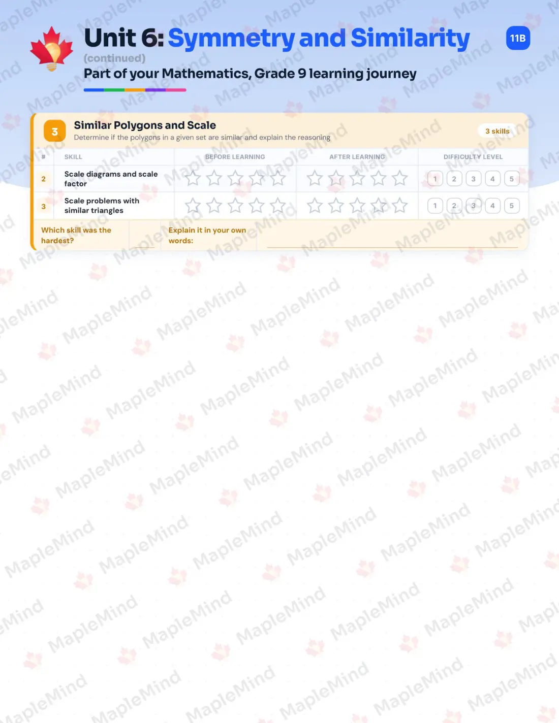 Page 24 of 42 from the Mathematics, Grade 9 Newfoundland and Labrador Course Companion — skills tracker with before and after self-assessment