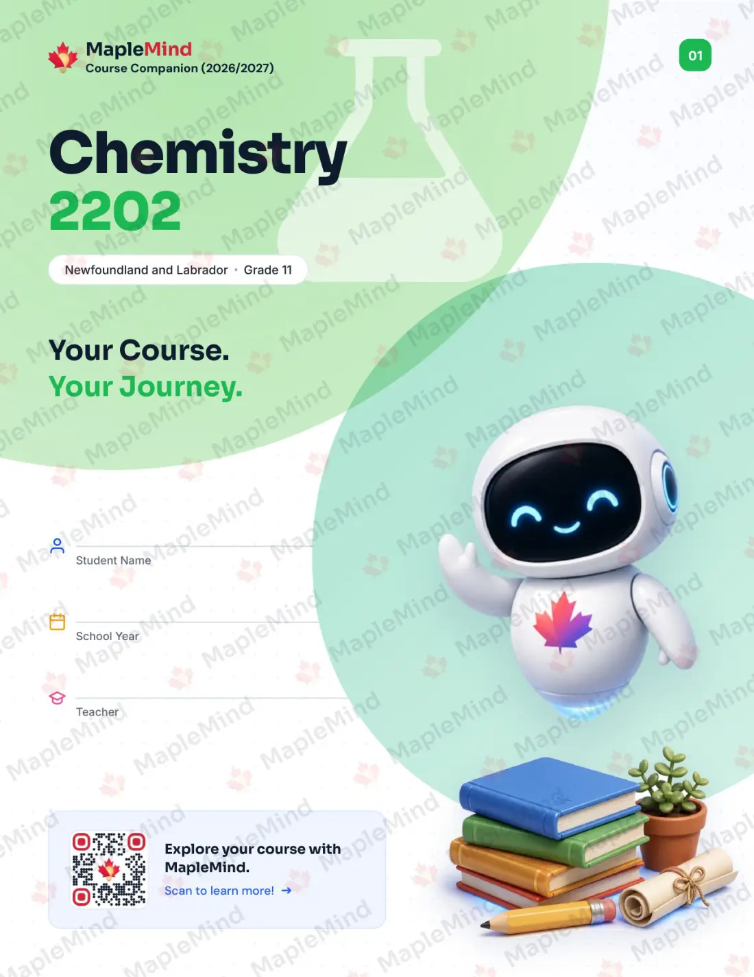Page 1 of 26 from the Chemistry 2202 Newfoundland and Labrador Course Companion — workbook cover