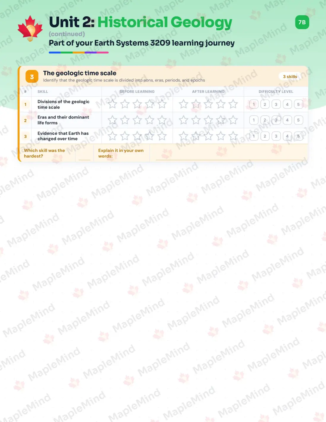 Page 11 of 34 from the Earth Systems 3209 Newfoundland and Labrador Course Companion — skills tracker with before and after self-assessment