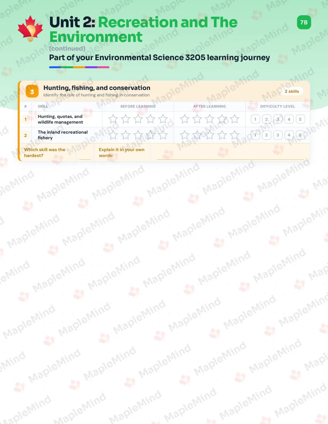 Page 12 of 35 from the Environmental Science 3205 Newfoundland and Labrador Course Companion — skills tracker with before and after self-assessment