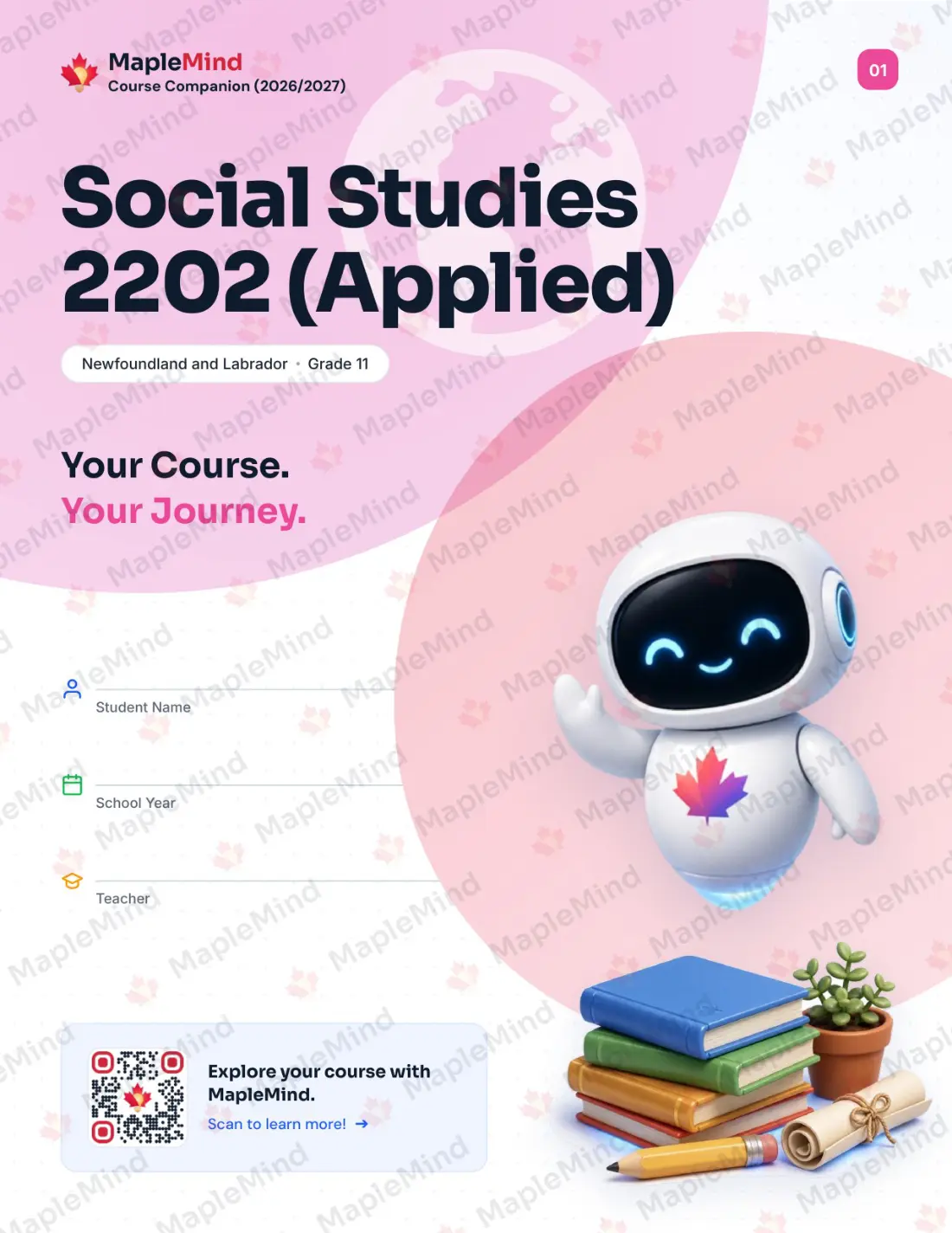 Page 1 of 35 from the Social Studies 2202 (Applied) Newfoundland and Labrador Course Companion — workbook cover