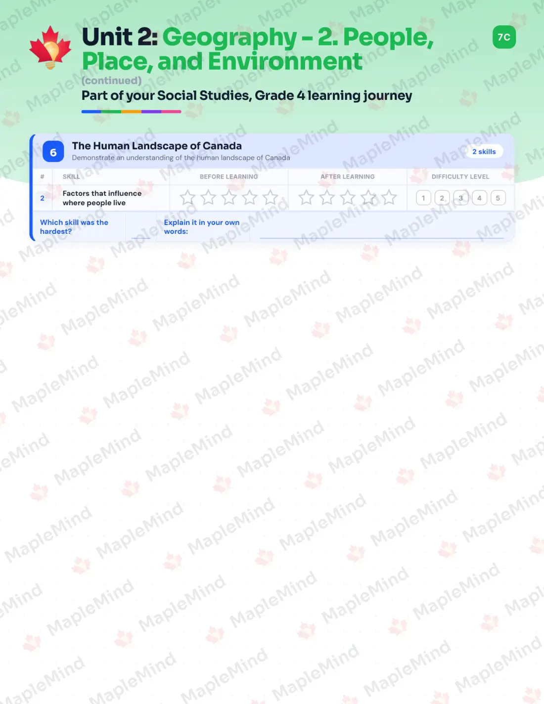 Page 12 of 36 from the Social Studies, Grade 4 Newfoundland and Labrador Course Companion — skills tracker with before and after self-assessment