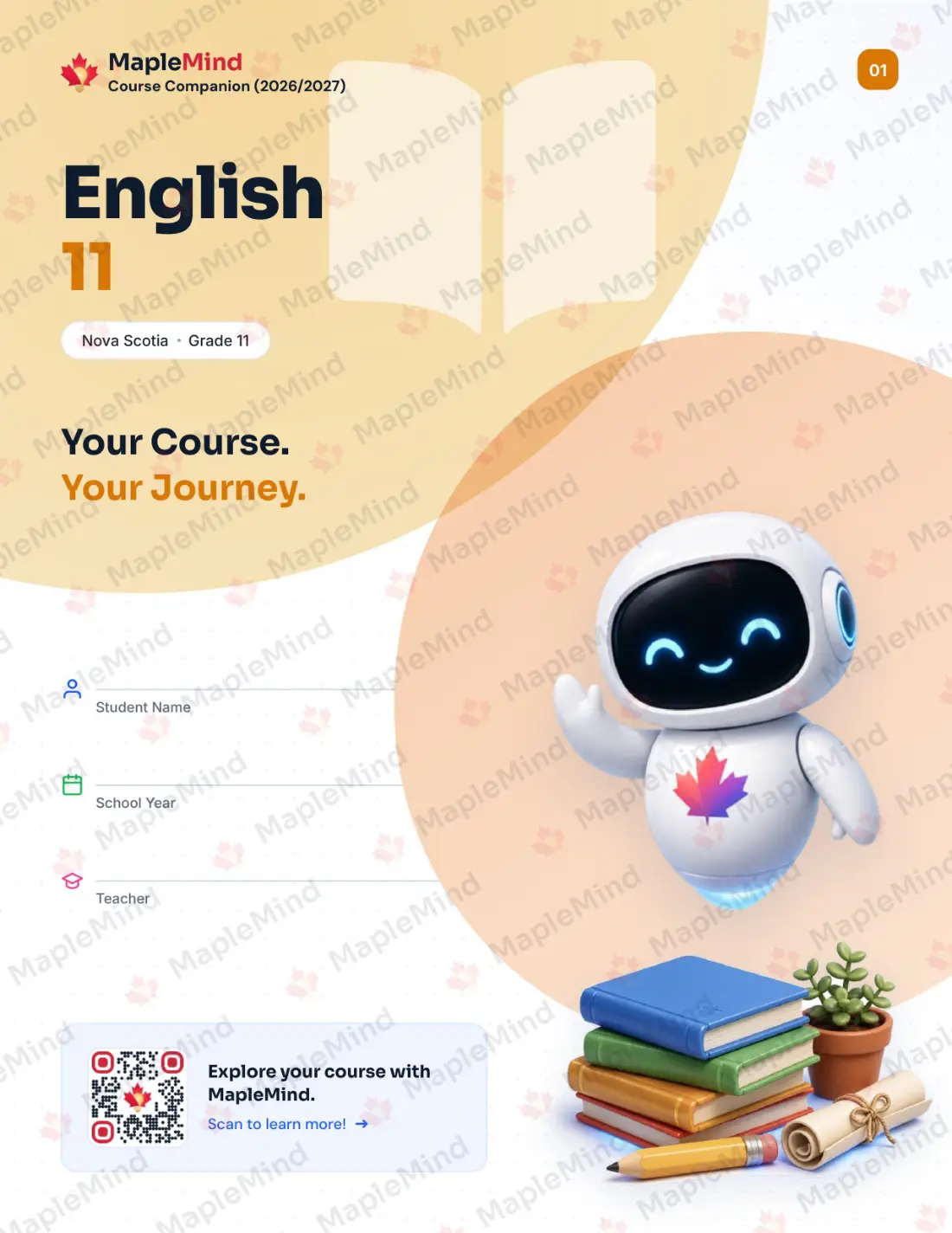 Page 1 of 26 from the English 11 Nova Scotia Course Companion — workbook cover