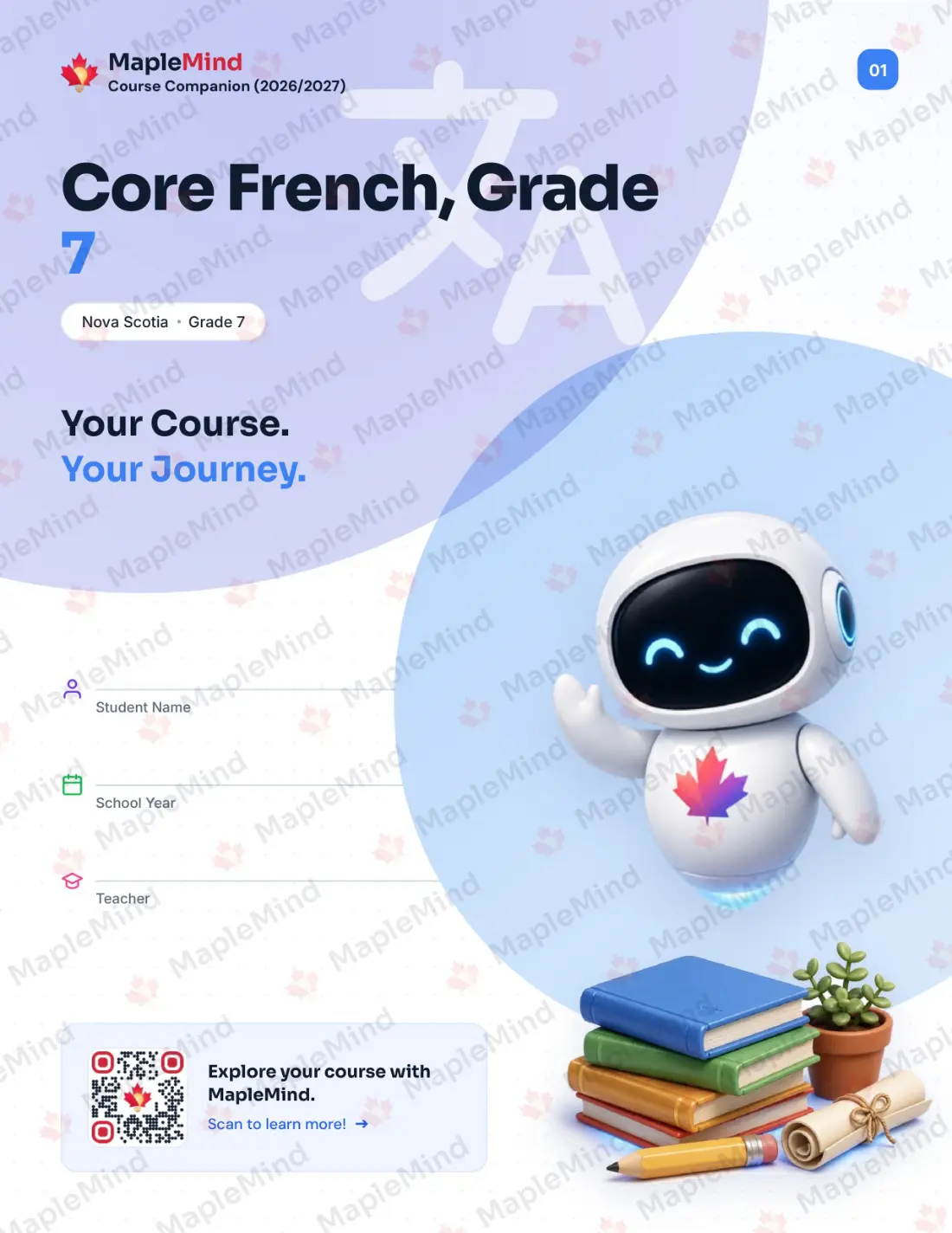 Page 1 of 24 from the Core French, Grade 7 Nova Scotia Course Companion — workbook cover