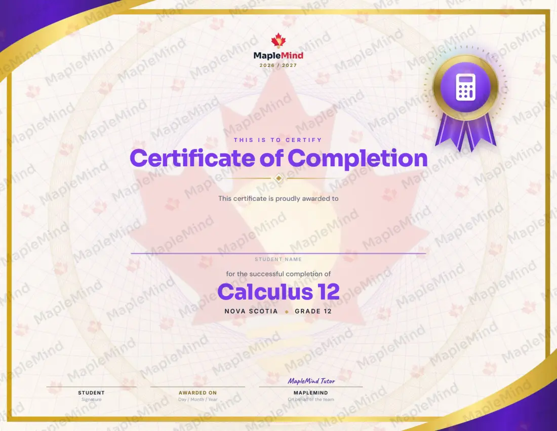 Page 32 of 32 from the Calculus 12 Nova Scotia Course Companion — year in review and certificate of completion