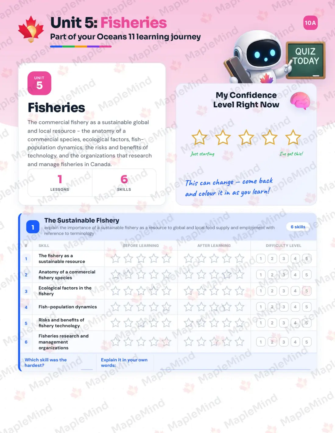 Page 18 of 30 from the Oceans 11 Nova Scotia Course Companion — skills tracker with before and after self-assessment