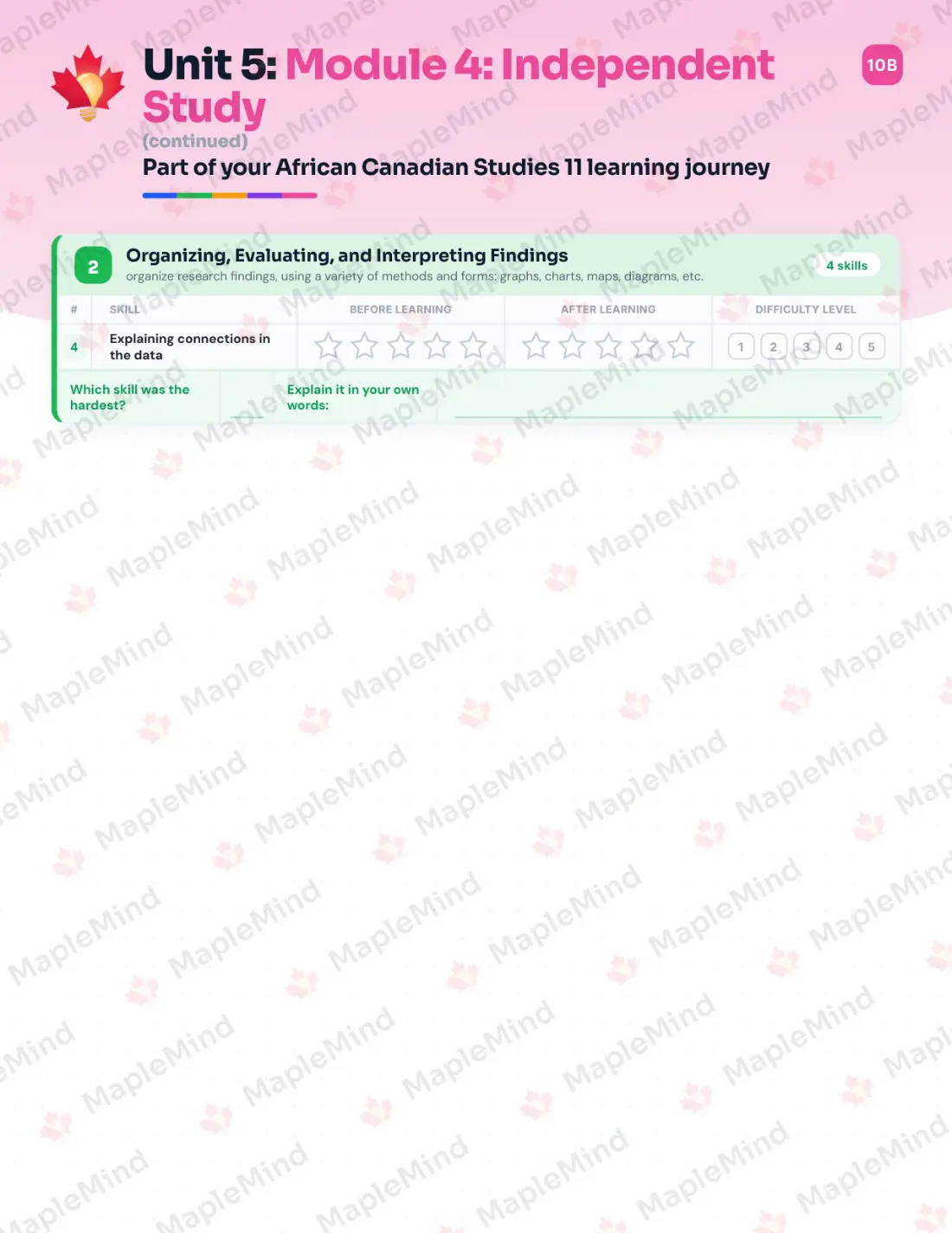 Page 22 of 41 from the African Canadian Studies 11 Nova Scotia Course Companion — skills tracker with before and after self-assessment