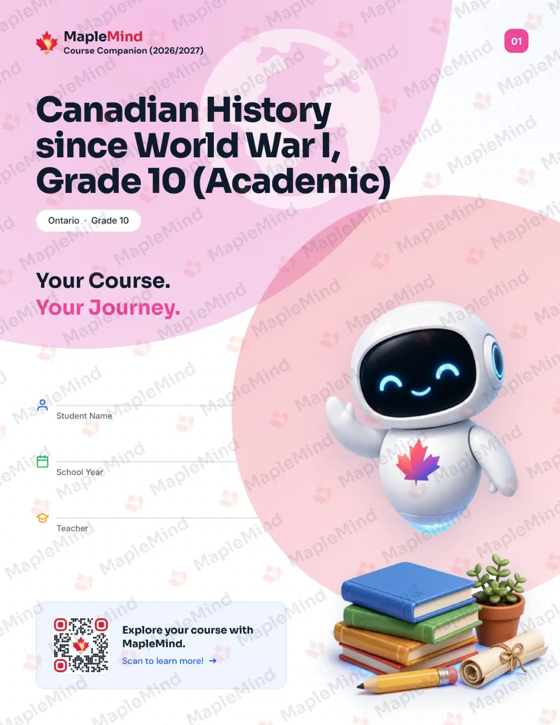 Page 1 of 35 from the Canadian History since World War I, Grade 10 (Academic) Ontario Course Companion — workbook cover