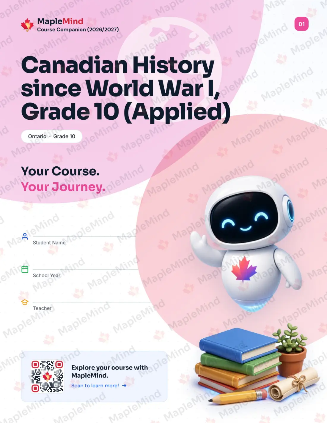 Page 1 of 35 from the Canadian History since World War I, Grade 10 (Applied) Ontario Course Companion — workbook cover