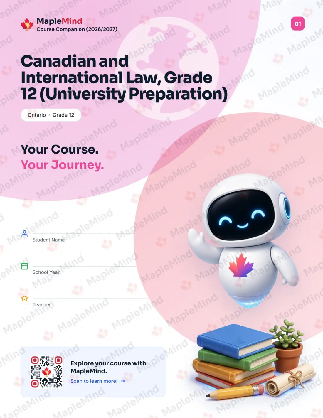 Page 1 of 35 from the Canadian and International Law, Grade 12 (University Preparation) Ontario Course Companion — workbook cover