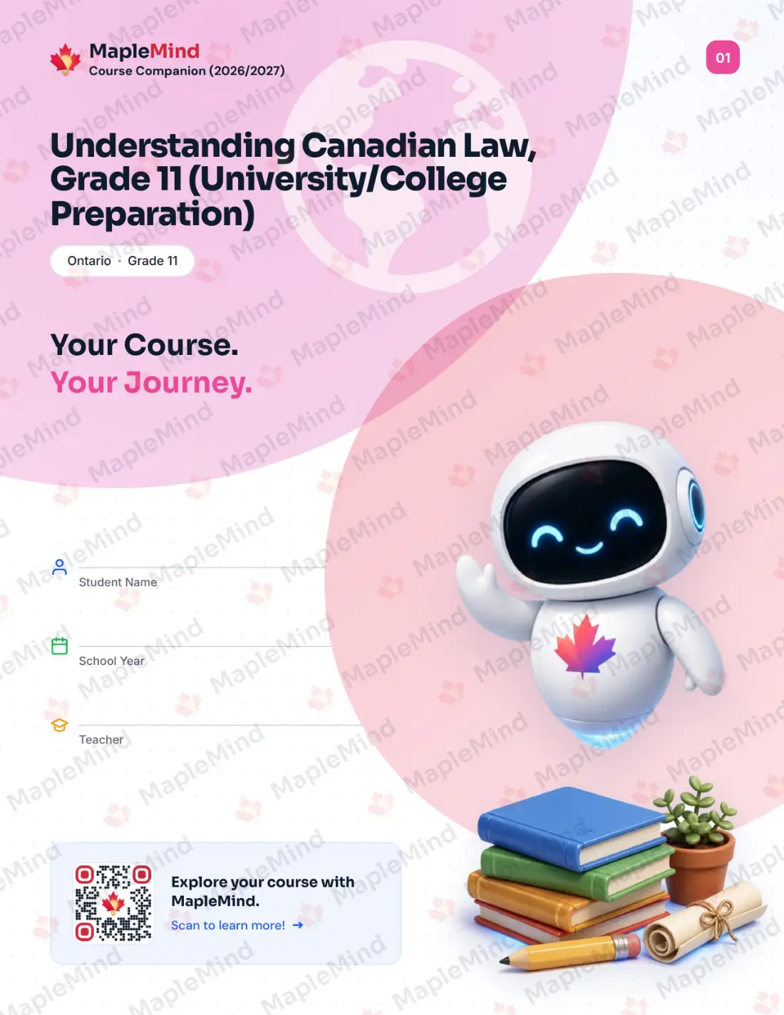Page 1 of 36 from the Understanding Canadian Law, Grade 11 (University/College Preparation) Ontario Course Companion — workbook cover