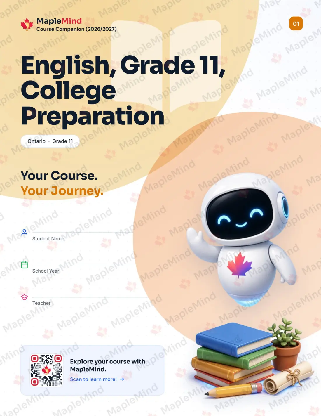 Page 1 of 31 from the English, Grade 11, College Preparation Ontario Course Companion — workbook cover