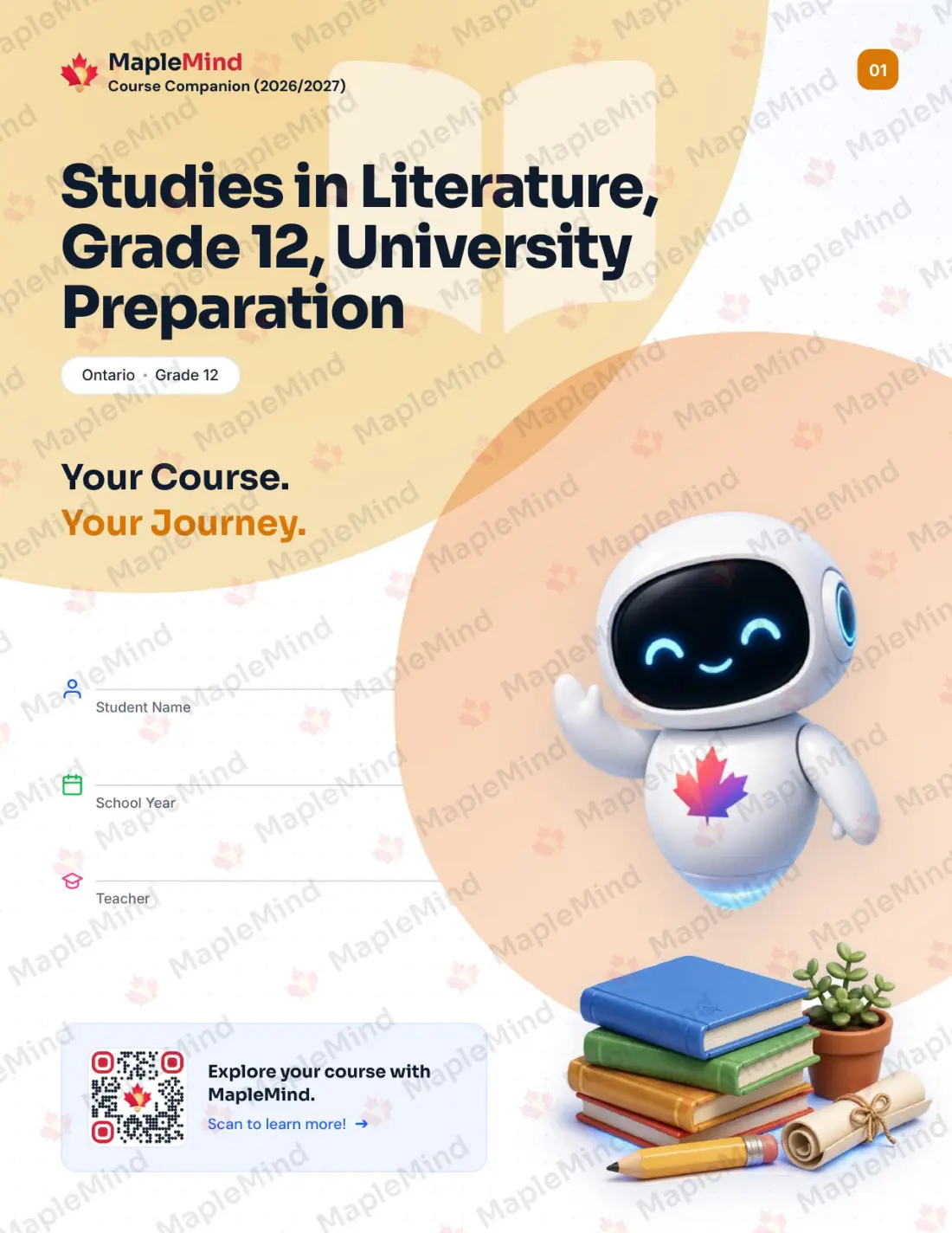 Page 1 of 30 from the Studies in Literature, Grade 12, University Preparation Ontario Course Companion — workbook cover