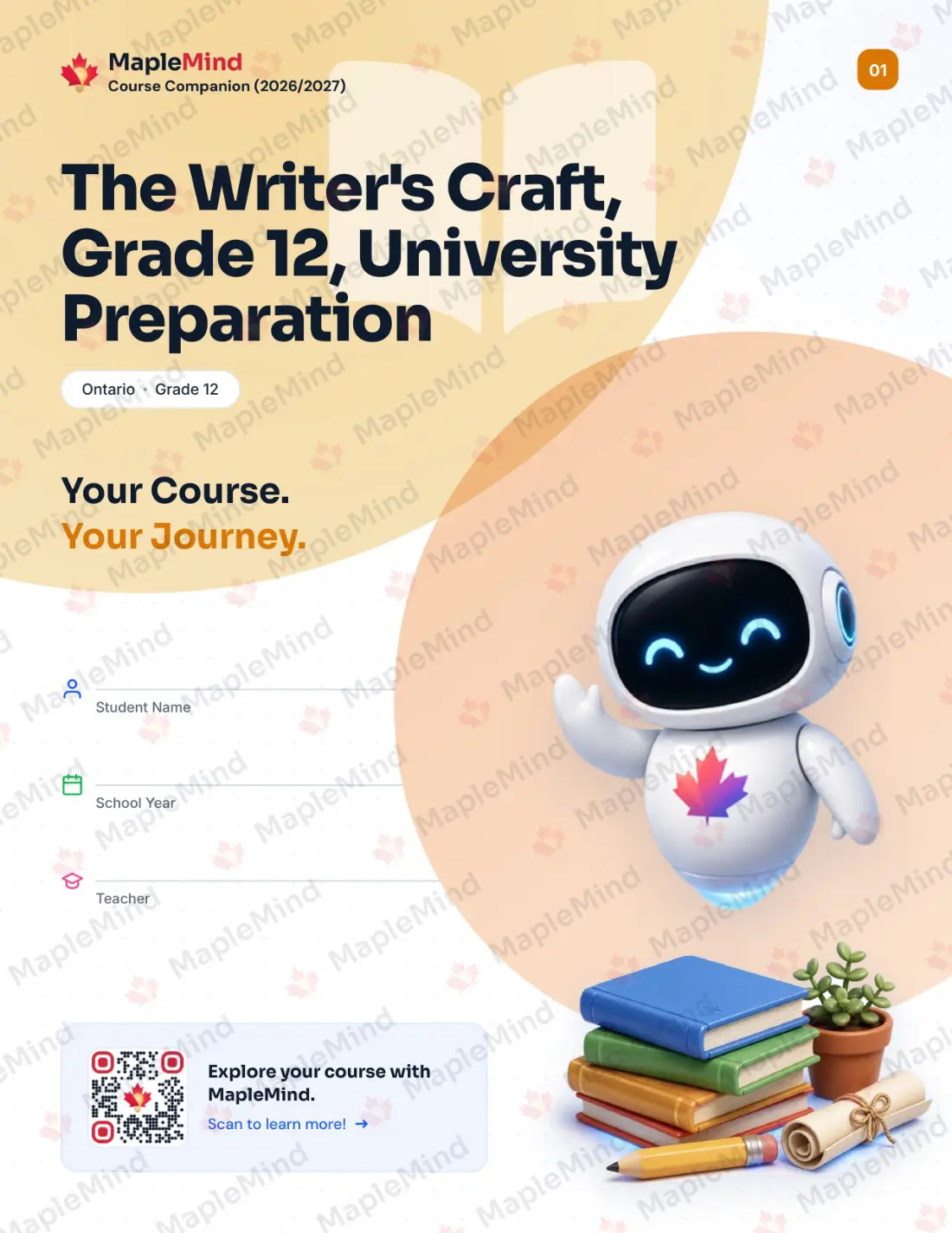 Page 1 of 22 from the The Writer's Craft, Grade 12, University Preparation Ontario Course Companion — workbook cover