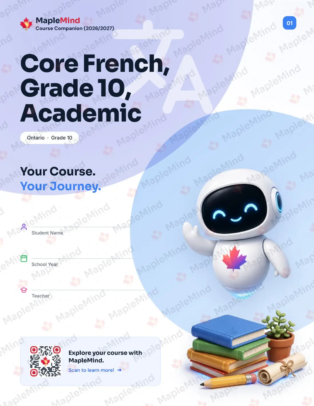Page 1 of 31 from the Core French, Grade 10, Academic Ontario Course Companion — workbook cover