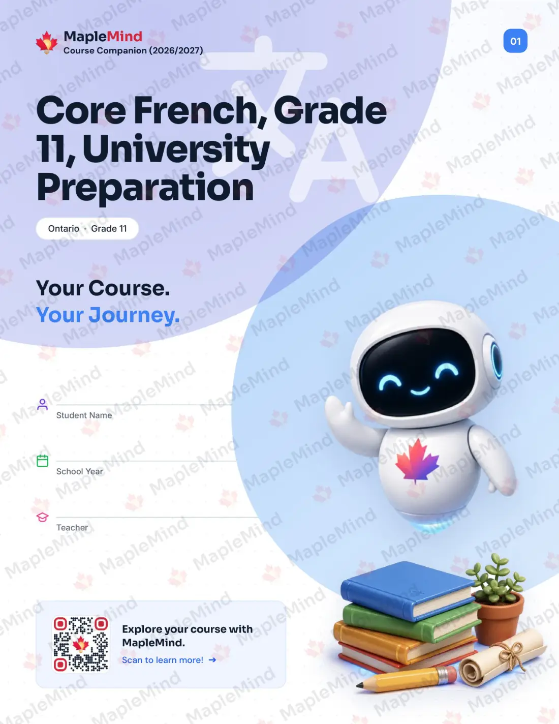 Page 1 of 31 from the Core French, Grade 11, University Preparation Ontario Course Companion — workbook cover