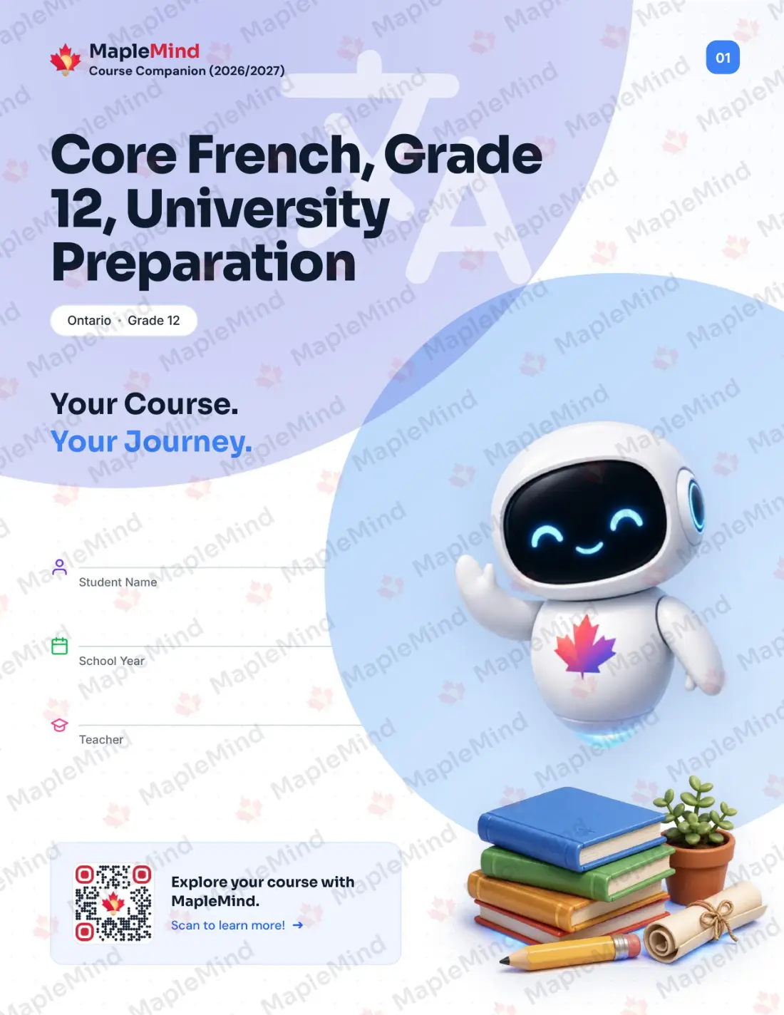 Page 1 of 31 from the Core French, Grade 12, University Preparation Ontario Course Companion — workbook cover