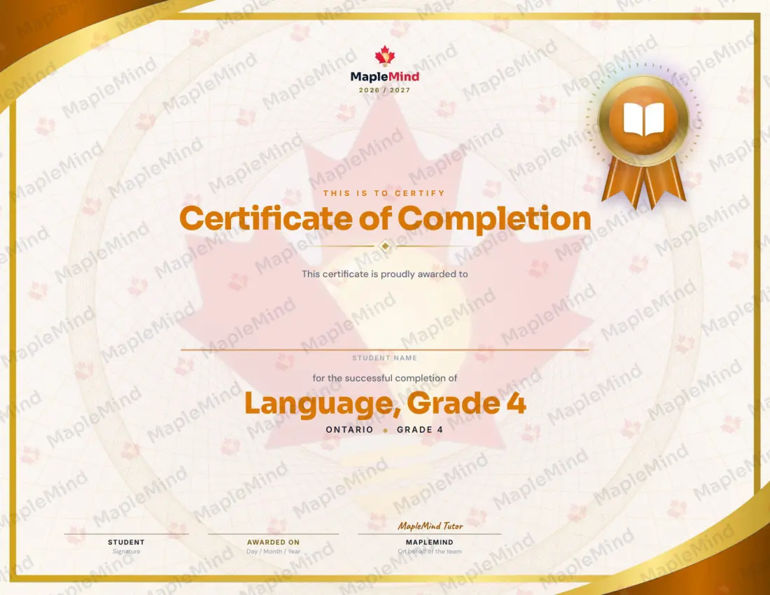 Page 33 of 33 from the Language, Grade 4 Ontario Course Companion — year in review and certificate of completion