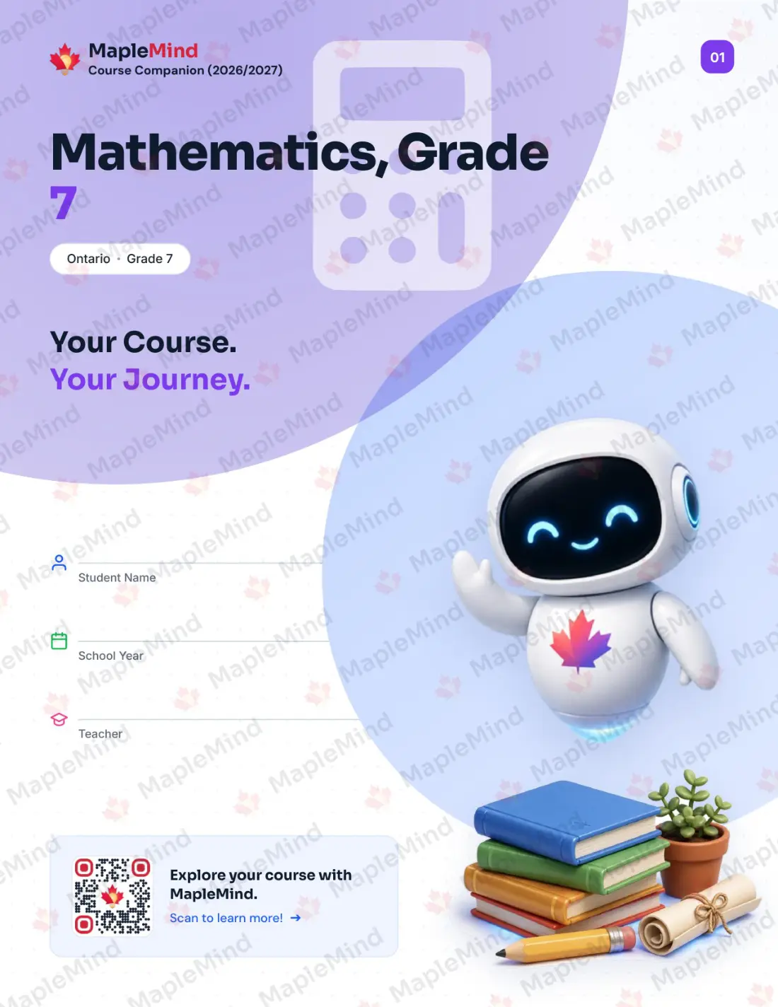 Page 1 of 39 from the Mathematics, Grade 7 Ontario Course Companion — workbook cover