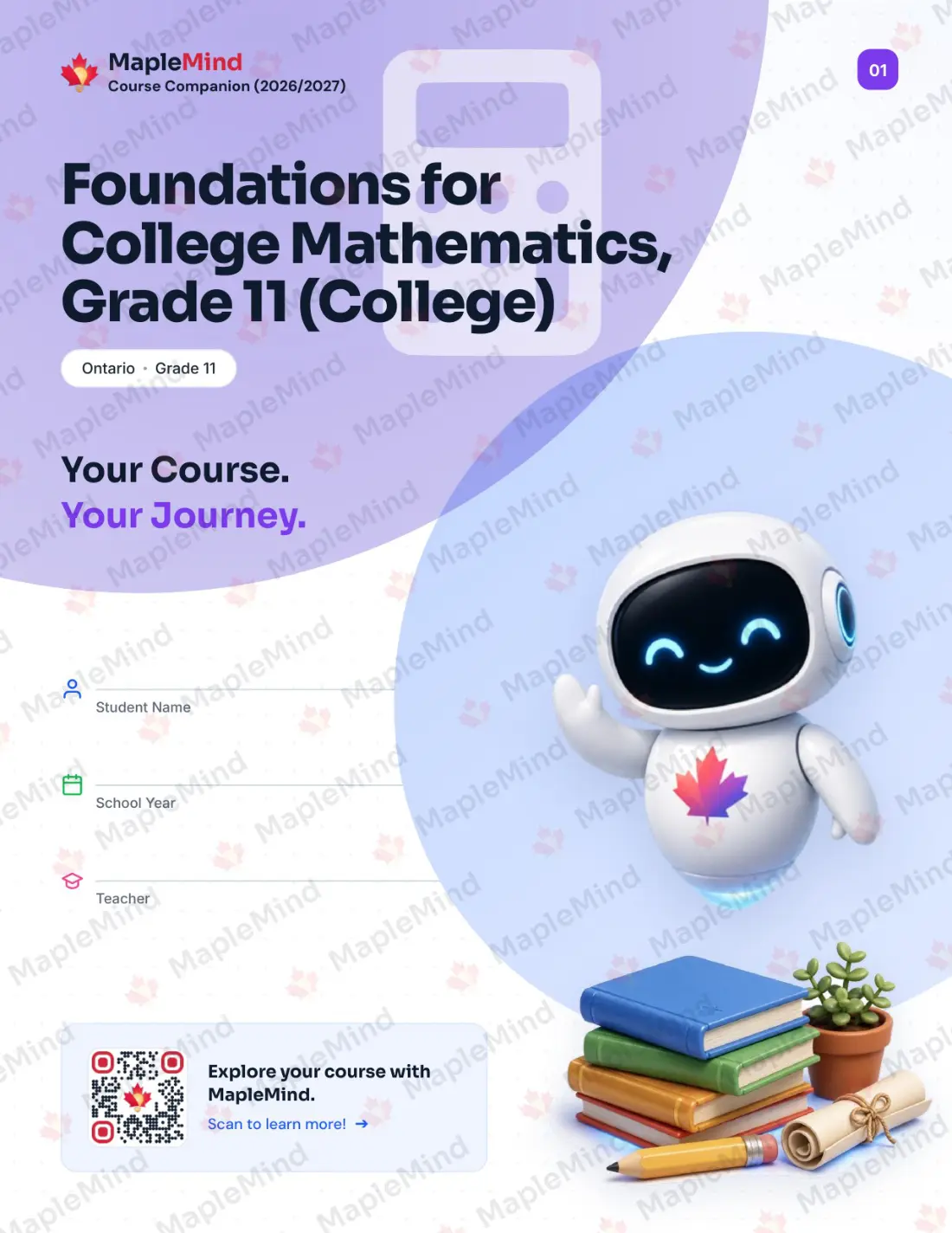 Page 1 of 31 from the Foundations for College Mathematics, Grade 11 (College) Ontario Course Companion — workbook cover