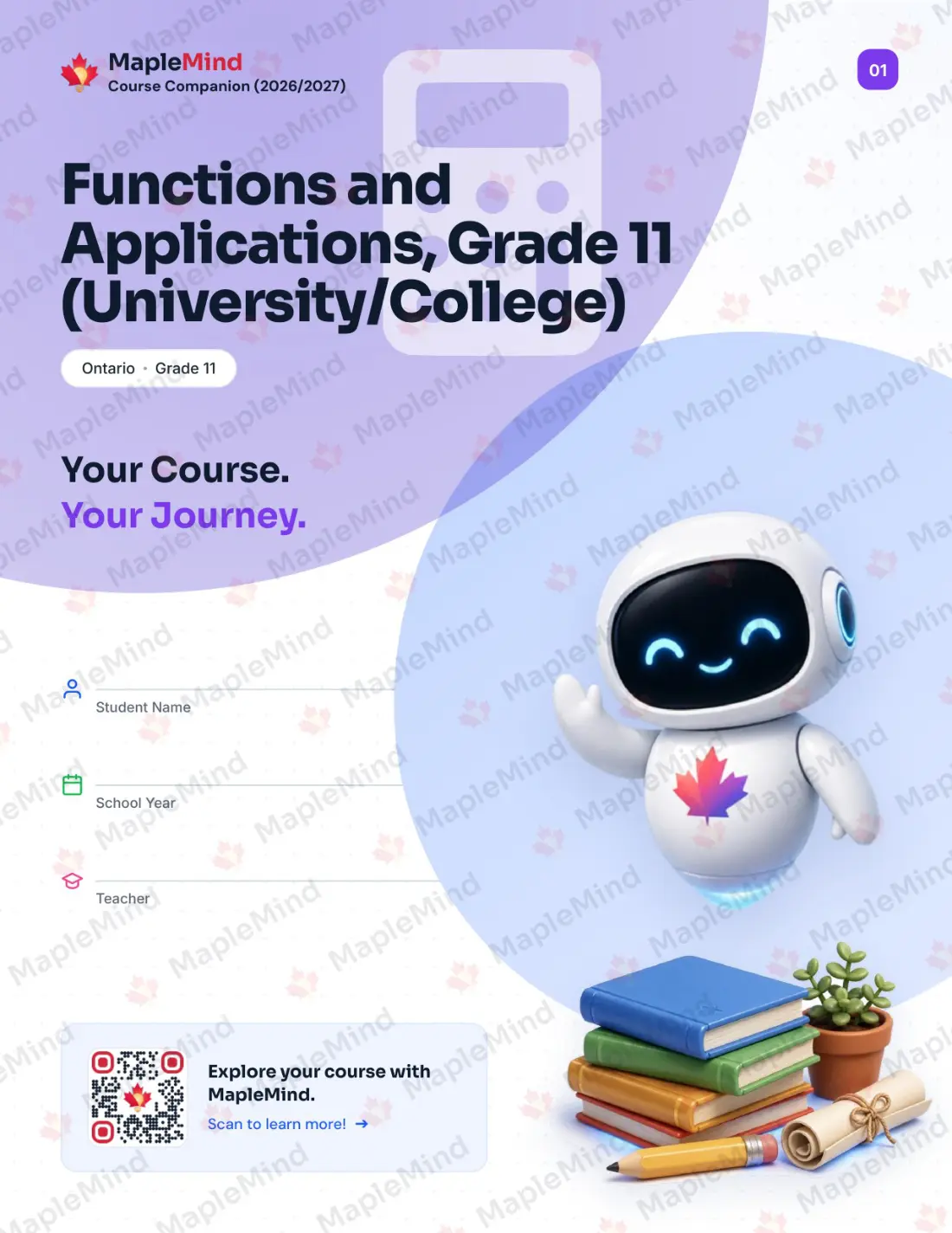 Page 1 of 28 from the Functions and Applications, Grade 11 (University/College) Ontario Course Companion — workbook cover