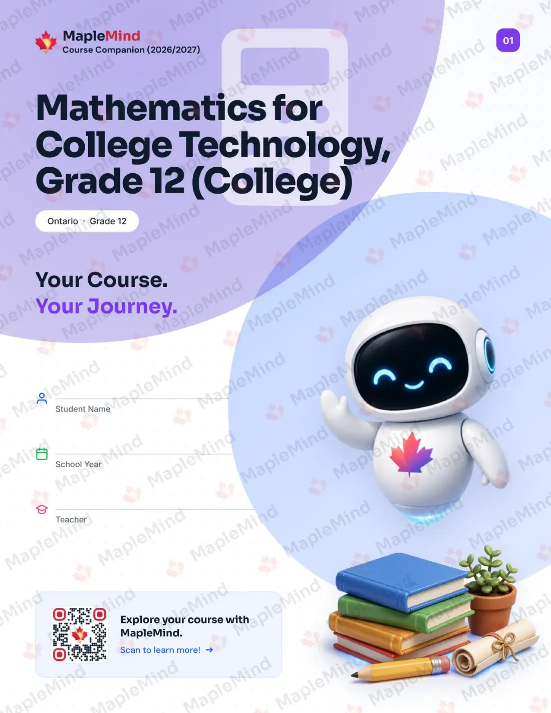 Page 1 of 32 from the Mathematics for College Technology, Grade 12 (College) Ontario Course Companion — workbook cover