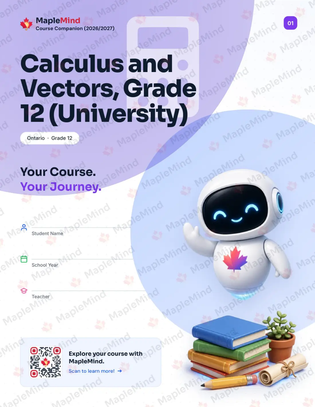 Page 1 of 28 from the Calculus and Vectors, Grade 12 (University) Ontario Course Companion — workbook cover