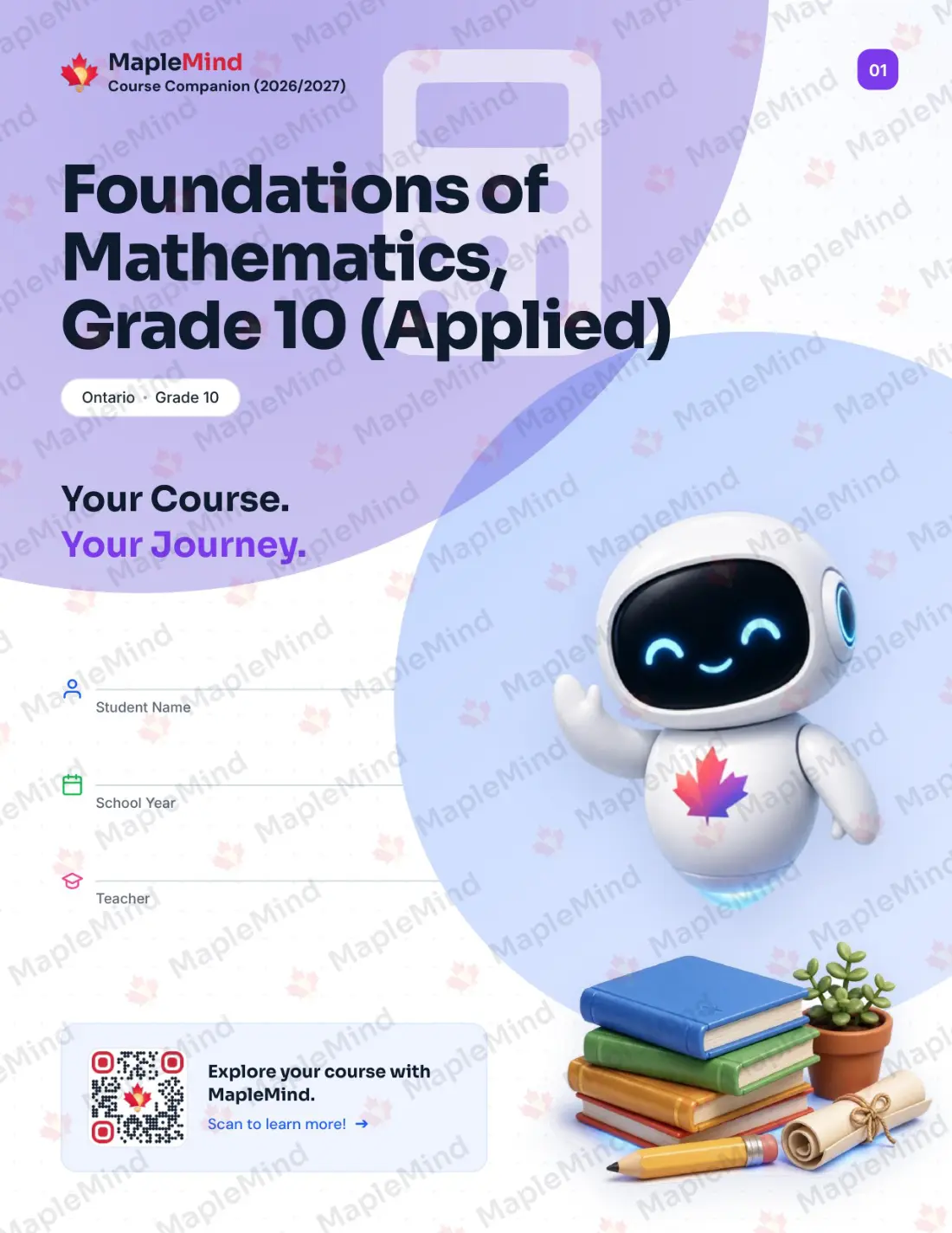 Page 1 of 26 from the Foundations of Mathematics, Grade 10 (Applied) Ontario Course Companion — workbook cover