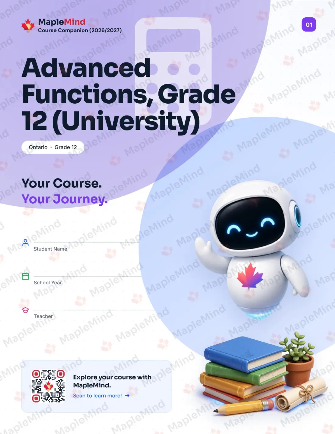 Page 1 of 35 from the Advanced Functions, Grade 12 (University) Ontario Course Companion — workbook cover
