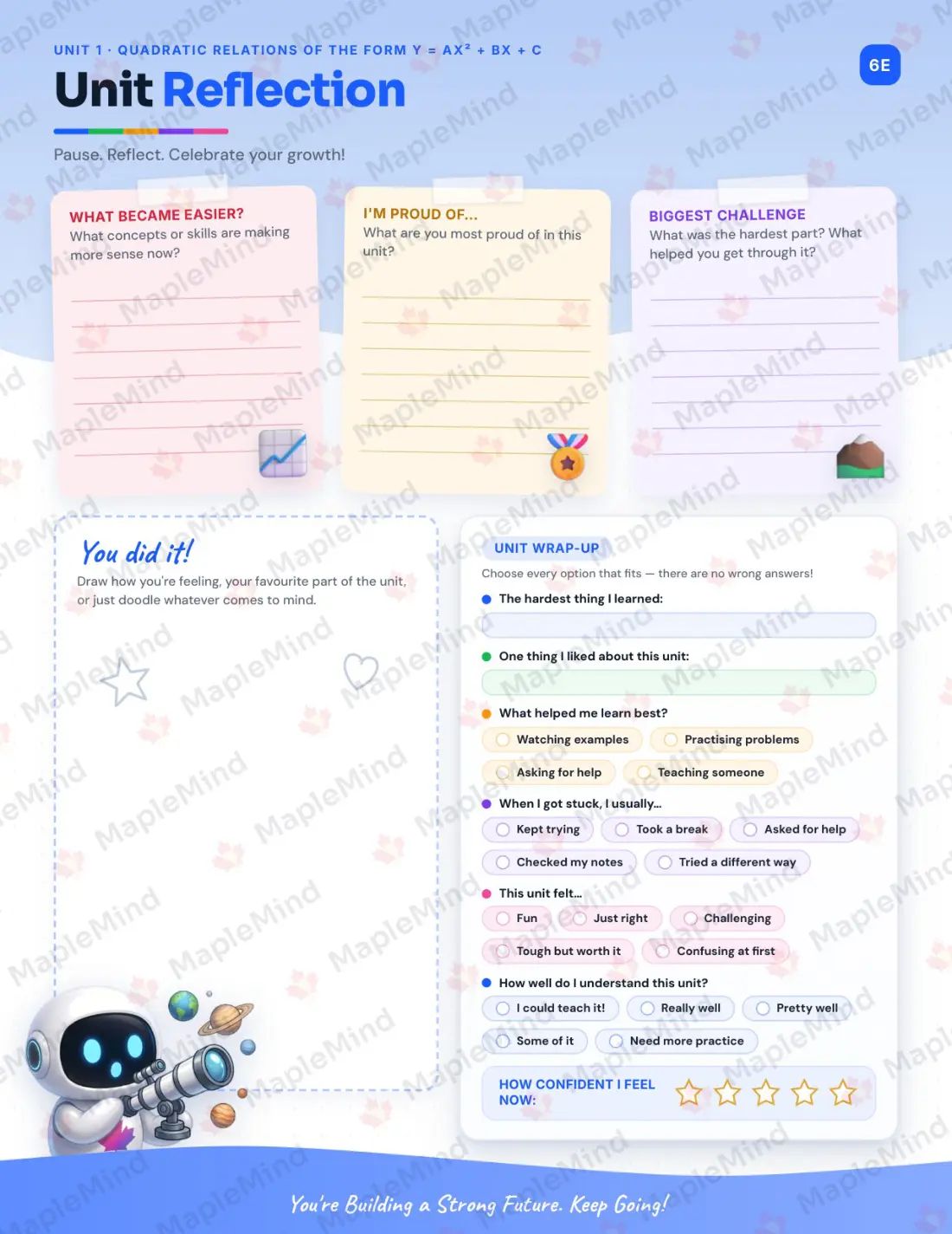 Page 10 of 27 from the Principles of Mathematics, Grade 10 (Academic) Ontario Course Companion — skills tracker with before and after self-assessment
