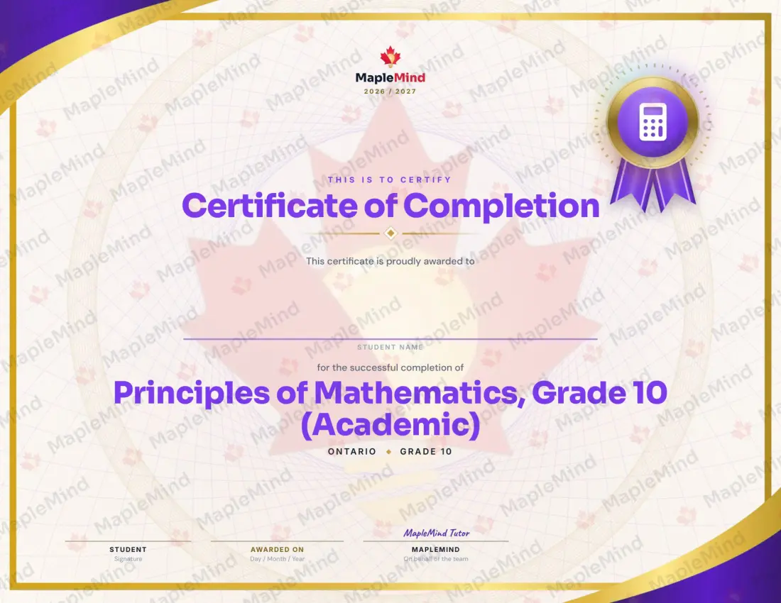 Page 27 of 27 from the Principles of Mathematics, Grade 10 (Academic) Ontario Course Companion — year in review and certificate of completion
