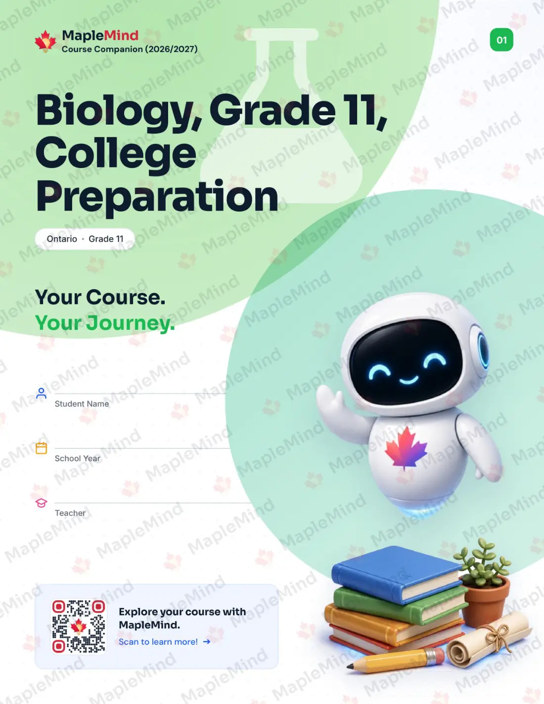 Page 1 of 39 from the Biology, Grade 11, College Preparation Ontario Course Companion — workbook cover