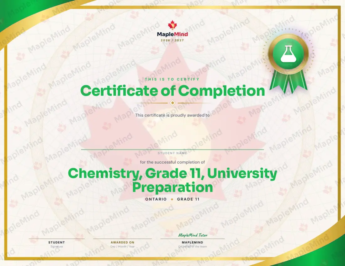 Page 39 of 39 from the Chemistry, Grade 11, University Preparation Ontario Course Companion — year in review and certificate of completion