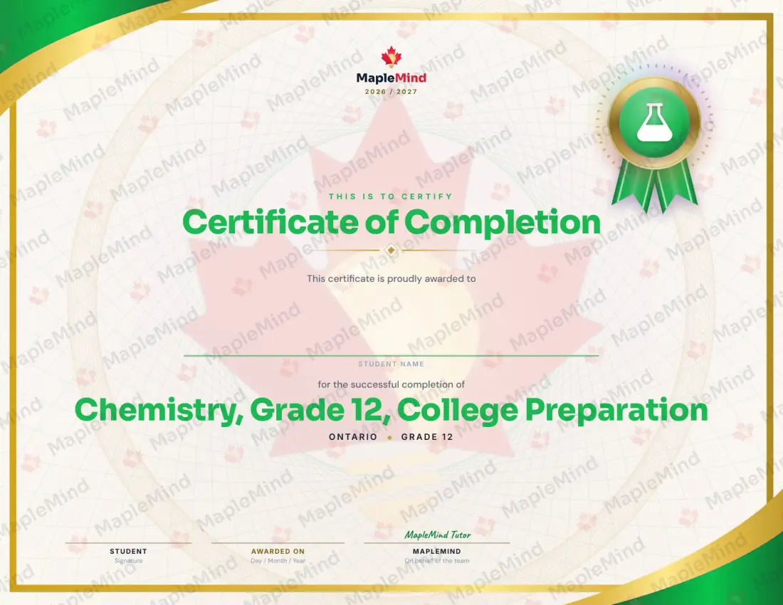 Page 39 of 39 from the Chemistry, Grade 12, College Preparation Ontario Course Companion — year in review and certificate of completion