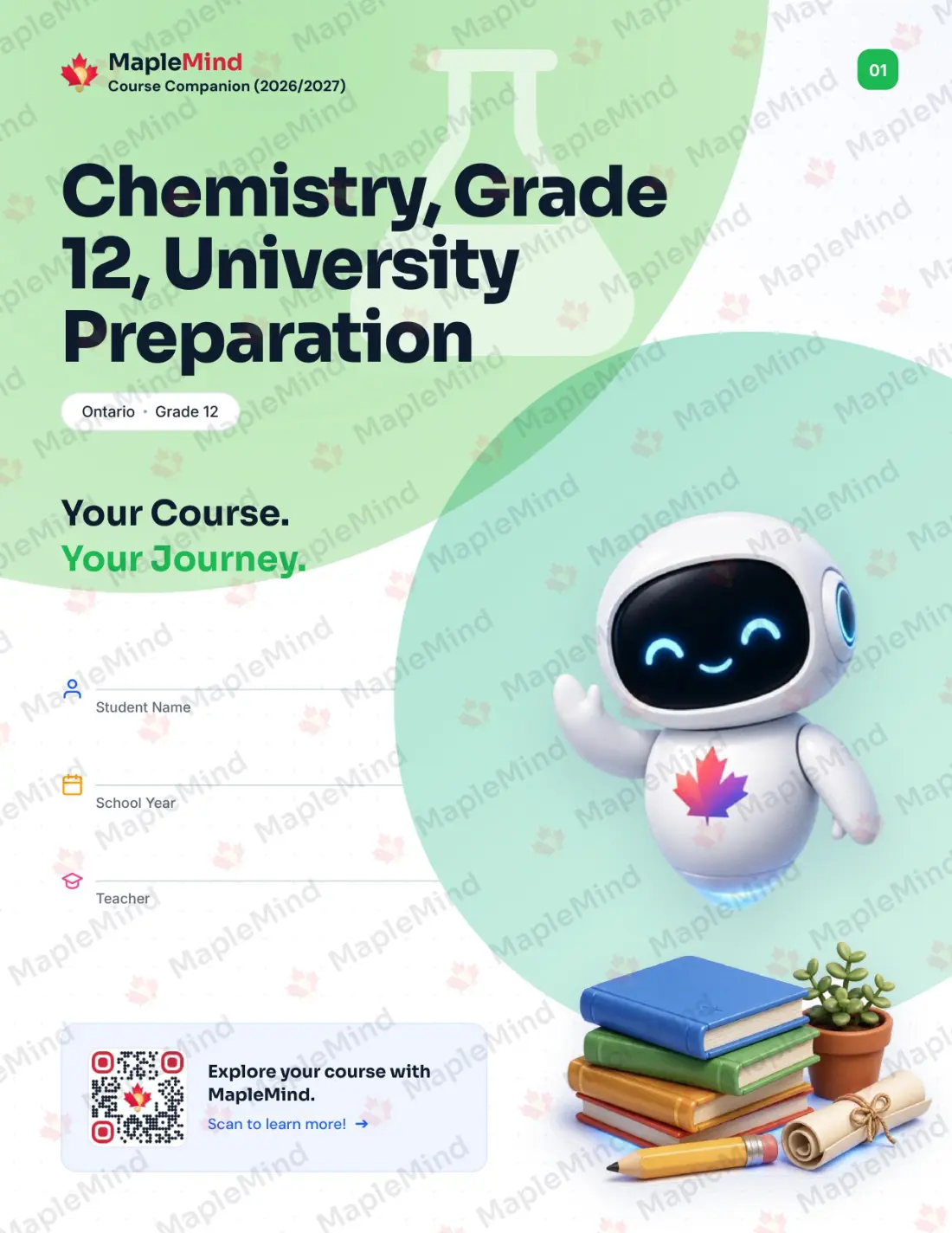 Page 1 of 39 from the Chemistry, Grade 12, University Preparation Ontario Course Companion — workbook cover