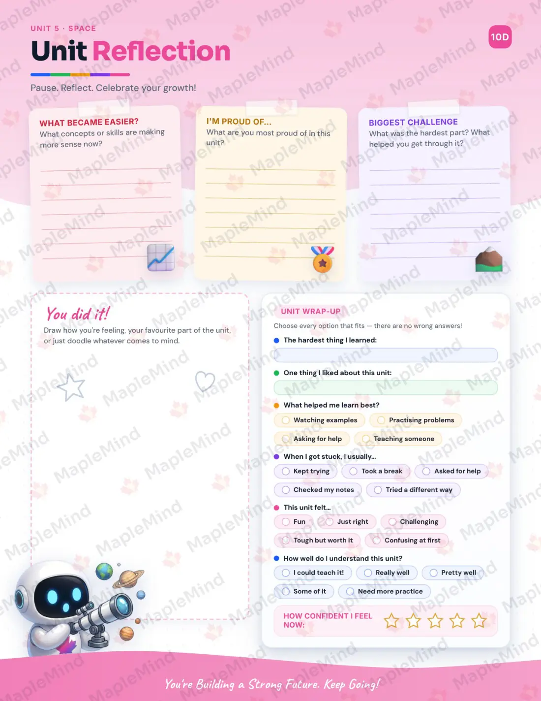 Page 25 of 35 from the Science and Technology, Grade 6 Ontario Course Companion — skills tracker with before and after self-assessment