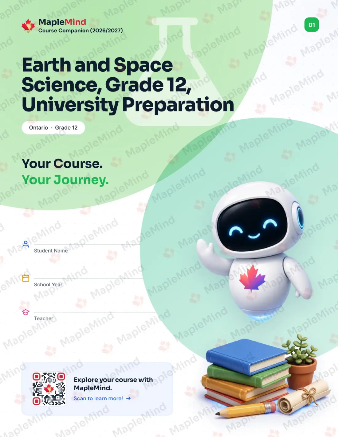 Page 1 of 39 from the Earth and Space Science, Grade 12, University Preparation Ontario Course Companion — workbook cover