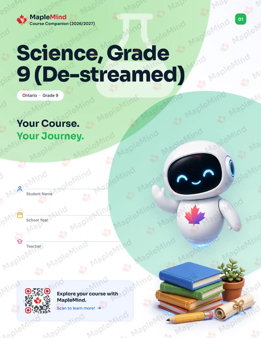 Page 1 of 36 from the Science, Grade 9 (De-streamed) Ontario Course Companion — workbook cover
