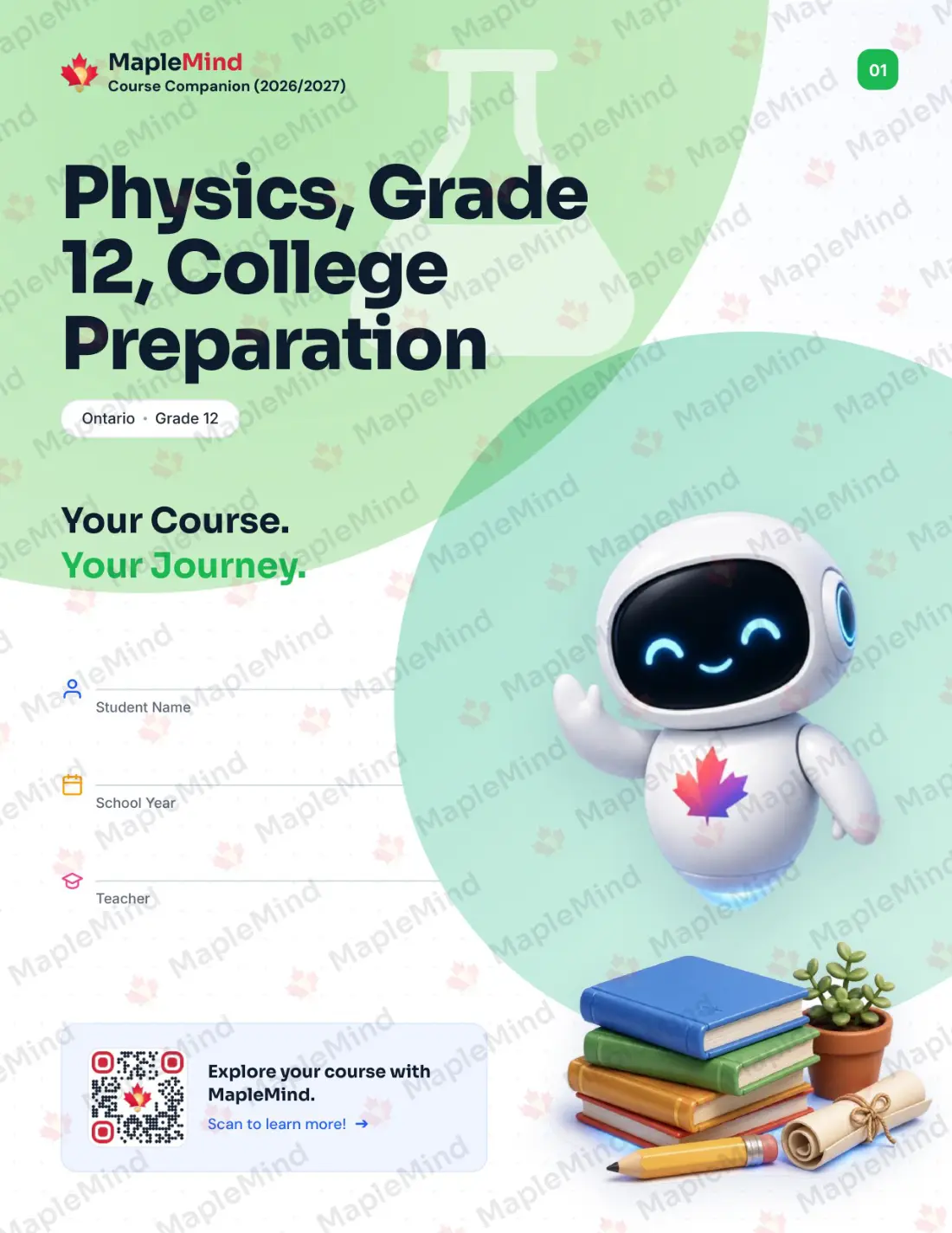 Page 1 of 39 from the Physics, Grade 12, College Preparation Ontario Course Companion — workbook cover