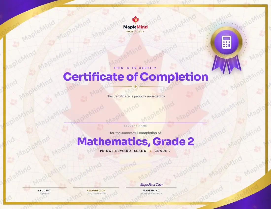 Page 30 of 30 from the Mathematics, Grade 2 Prince Edward Island Course Companion — year in review and certificate of completion