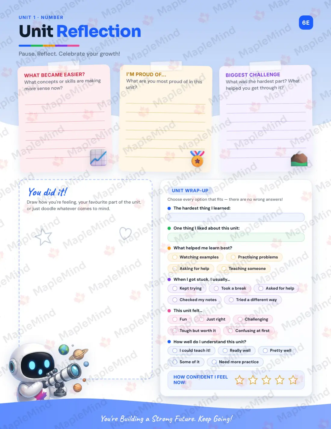 Page 10 of 29 from the Mathematics, Grade 4 Prince Edward Island Course Companion — skills tracker with before and after self-assessment