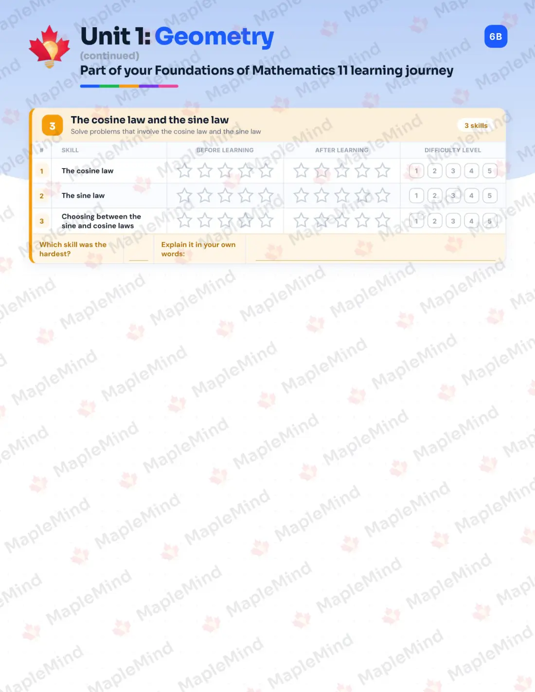 Page 7 of 29 from the Foundations of Mathematics 11 Prince Edward Island Course Companion — skills tracker with before and after self-assessment