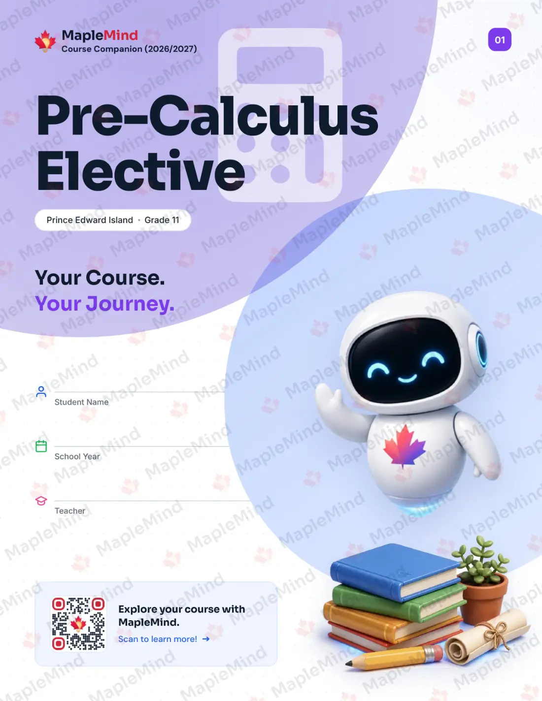 Page 1 of 32 from the Pre-Calculus Elective Prince Edward Island Course Companion — workbook cover