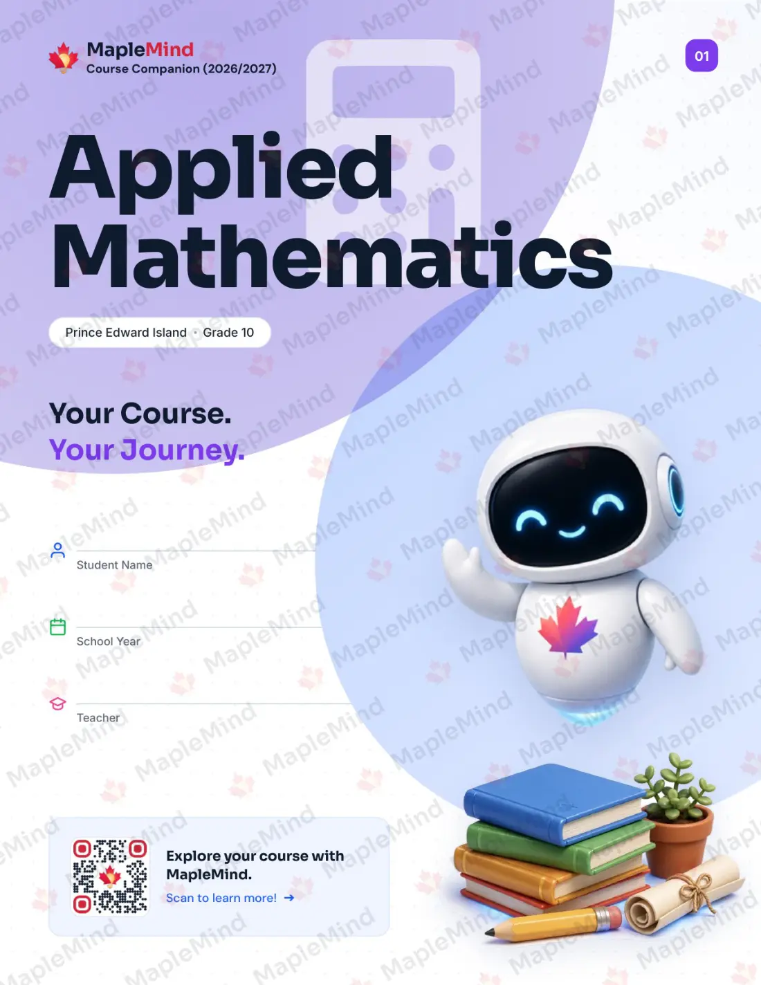 Page 1 of 36 from the Applied Mathematics Prince Edward Island Course Companion — workbook cover